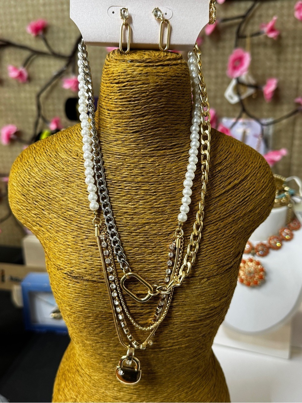 Daisy Fuentes Multi-Chain Gold, Silver & White Pearl Necklace
